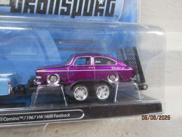 DIE CAST - MAISTO - 1969 EL-CAMINO BAKKIE WITH 1967 VW 1600 FAST BACK ON TRAILER