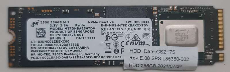 MICRON SSD HARD DRIVE - 256GB NVME (1 CUT) - GEN 3 X4 - FULL WORKING CONDITION
