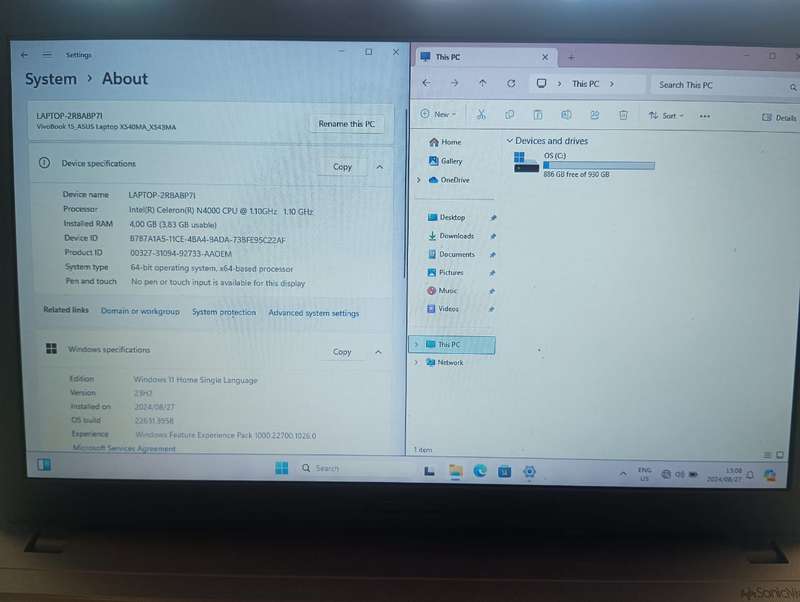 ASUS LAPTOP - CELERON N4000 - 4GB MEMORY - 1TB HARD DRIVE - 15.6 INCH SCREEN - ORIGINAL CHARGER