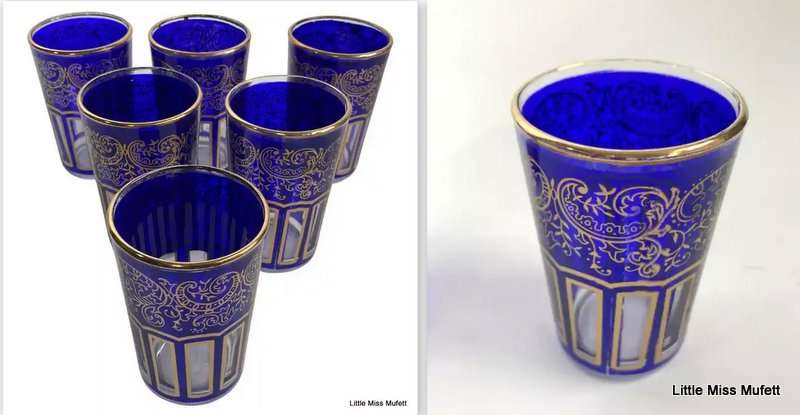 MOROCCAN TEA GLASSES OR SHOT GLASSES MADE IN FRANCE WITH GOLD MOORISH