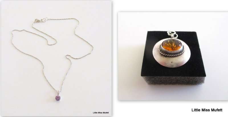 An Amber Sterling silver pendant and a dainty Sterling silver pendant on chain-Total weight  6, 37 g