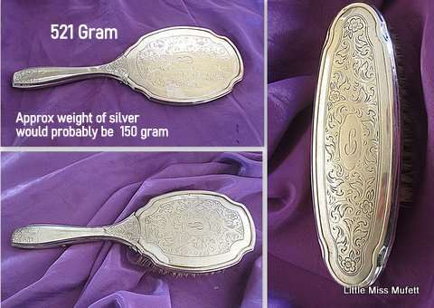 Sterling silver dressing table set-Weight 521 Gr approx weight of silver would probably be 150 Gr +