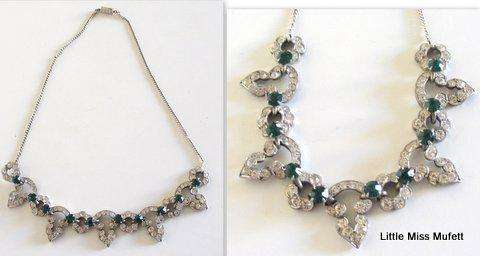 A vintage costume jewellery necklace With green and clear stones