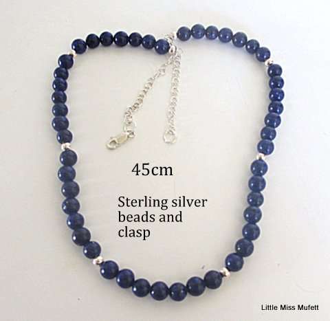 A Lapi Lazuli  beaded necklace with sterling beads and clasp