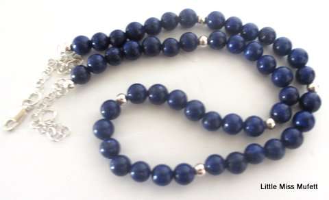 A Lapi Lazuli  beaded necklace with sterling beads and clasp