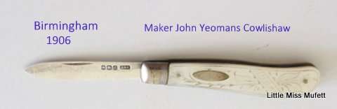 A Hallmarked silver and Mother of Pearl pocket knife 1906