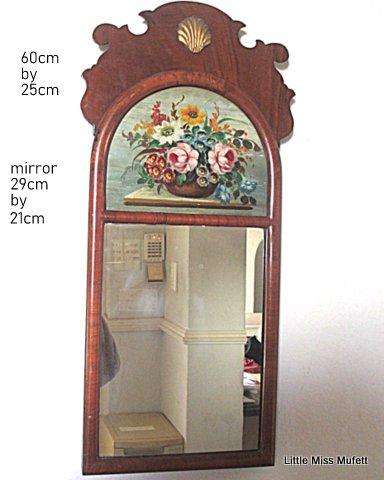 A walnut mirror with an oli painting---1920's era