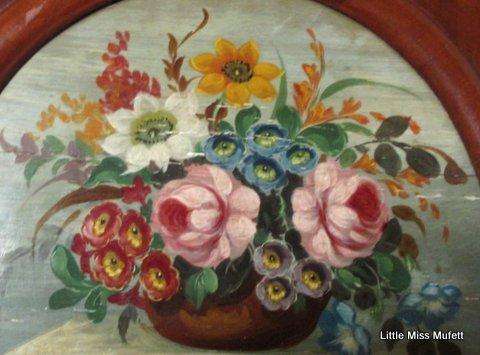 A walnut mirror with an oli painting---1920's era