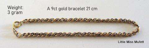 A 9ct GOLD BRACELET. Weight 3 gram .21 cm ---- better for a larger wrist--or ankle bracelet