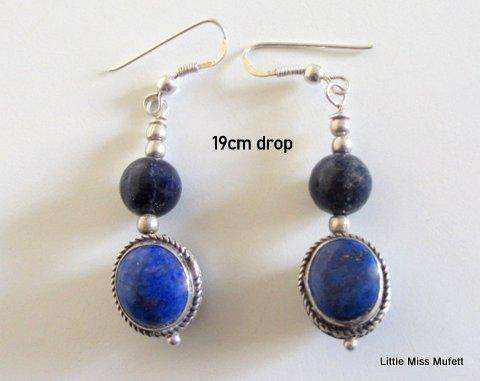 A Pair of Lapis lazuli earrings set in silver---Buy now