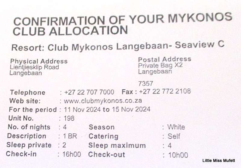 A MIDWEEK AT MYKONOS WESTERN CAPE  ---- 4 SLEEPER---11th --15th NOV  2024