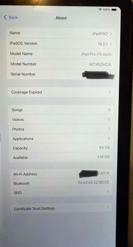 iPad Pro (11-inch, 2018, 1st Generation) Wi-Fi (see pics)