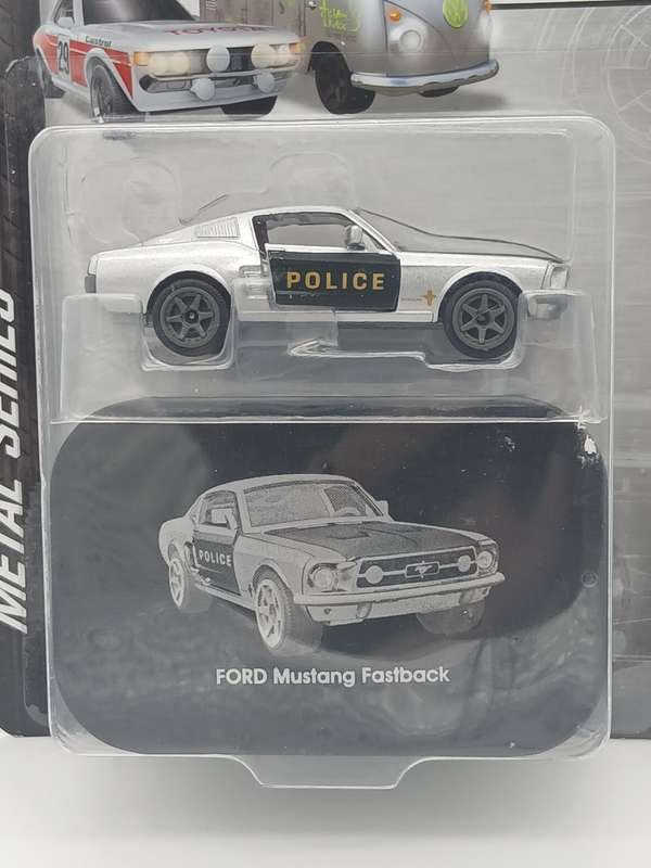 Majorette Ford Mustang Fastback Police with metal tin