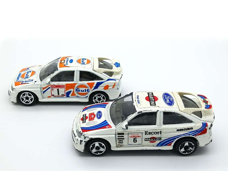 Bburago Ford Escort Cosworth Rally x2 Martini and Gulf racing for restoration