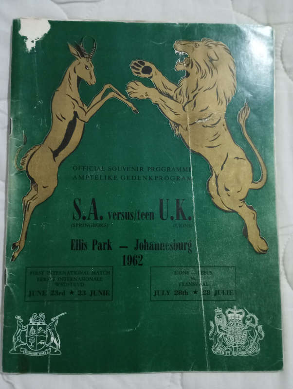 Springboks vs Lions 1962 (has some missing pages and some loose)