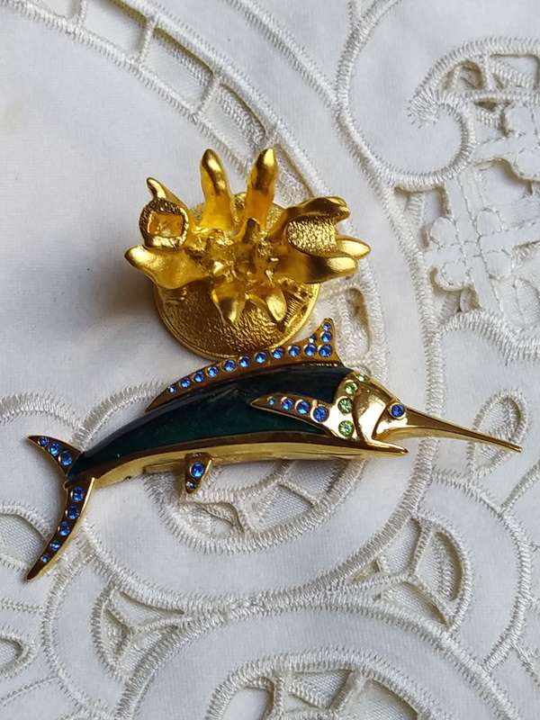 Estee Lauder Blue Marlin on Coral Stand Perfume Holder - with Rhinestones