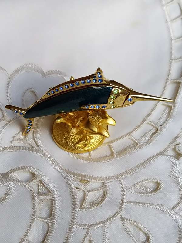 Estee Lauder Blue Marlin on Coral Stand Perfume Holder - with Rhinestones