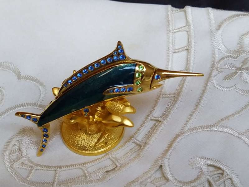 Estee Lauder Blue Marlin on Coral Stand Perfume Holder - with Rhinestones