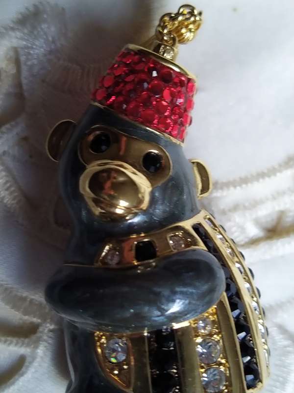 Estee Lauder Monkey Perfume Holder 2004 with Rhinestone hat and coat. Judith Leiber Design