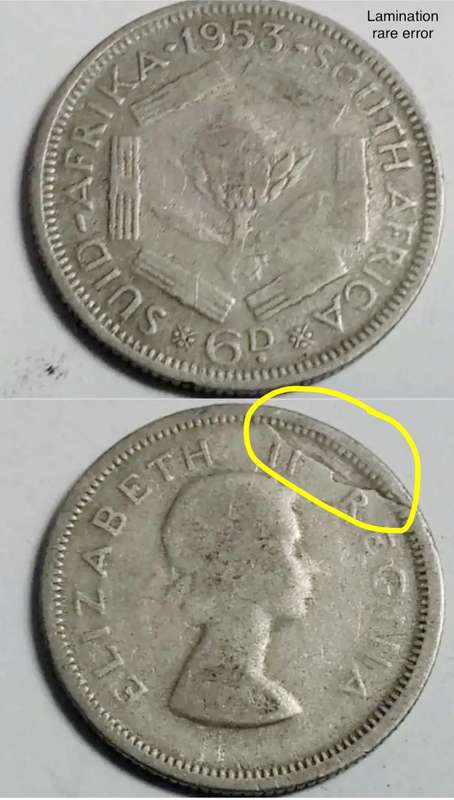Rare error 1953 SA 6d Sixpence. Errors are rare in early SA coins