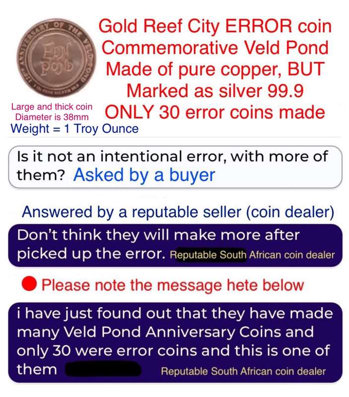 A very rare and interesting 1902 - 2022 Gold Reef City error coin. Only 30 made like this.