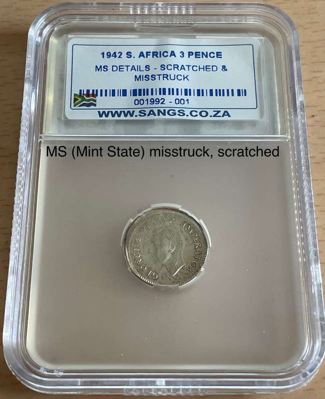 Rare misstruck graded 1942 SA tickey 3d.