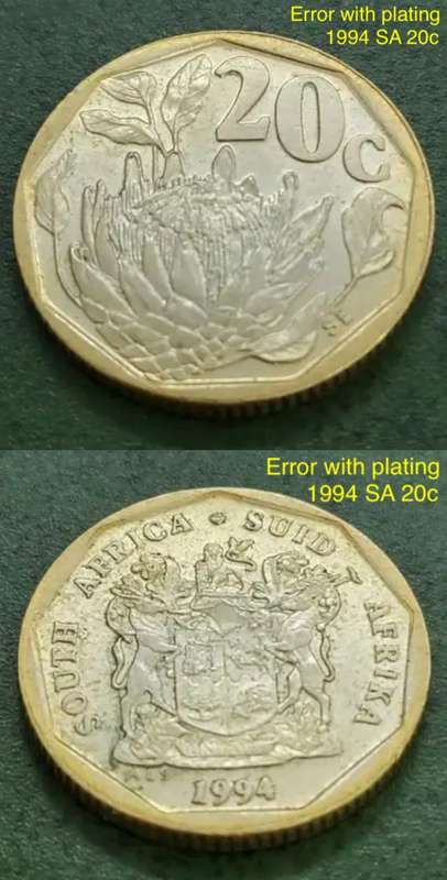 Rare plating error 1994 SA 20 cents. Seems to be uncirculated
