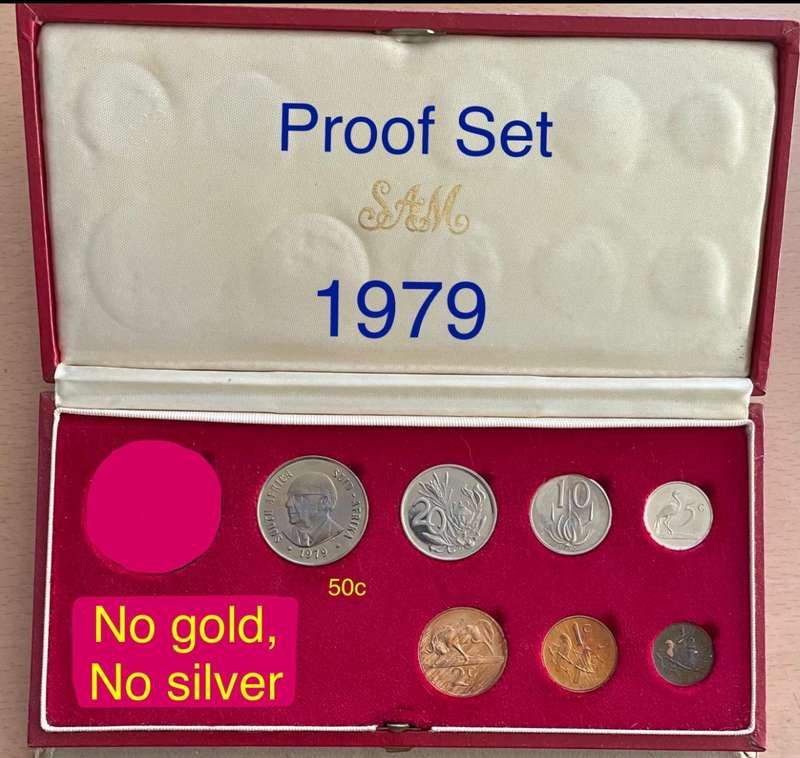 1978+1979 SA Proof coins sets. No gold and no silver. Buyer takes all.