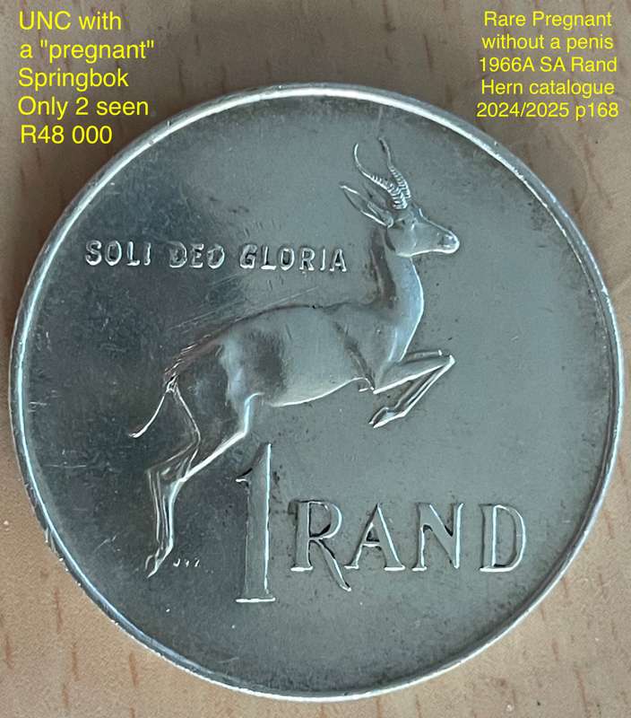 Rare 1966 AFR SA "Pregnant" Springbok silver Rand. See with Hern's catalogue 2024/2025 p168/169