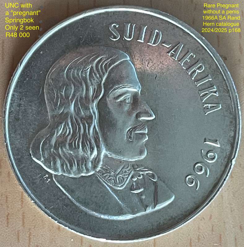 Rare 1966 AFR SA "Pregnant" Springbok silver Rand. See with Hern's catalogue 2024/2025 p168/169