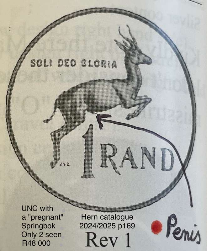 Rare 1966 AFR SA "Pregnant" Springbok silver Rand. See with Hern's catalogue 2024/2025 p168/169