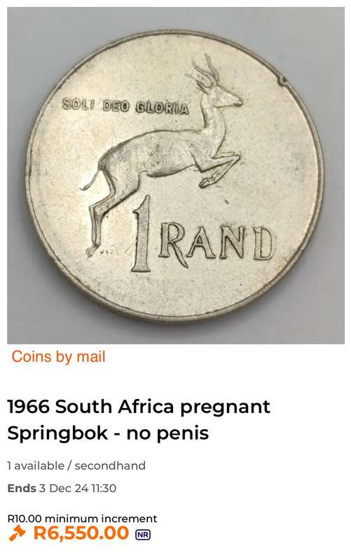 Rare 1966 AFR SA "Pregnant" Springbok silver Rand. See with Hern's catalogue 2024/2025 p168/169