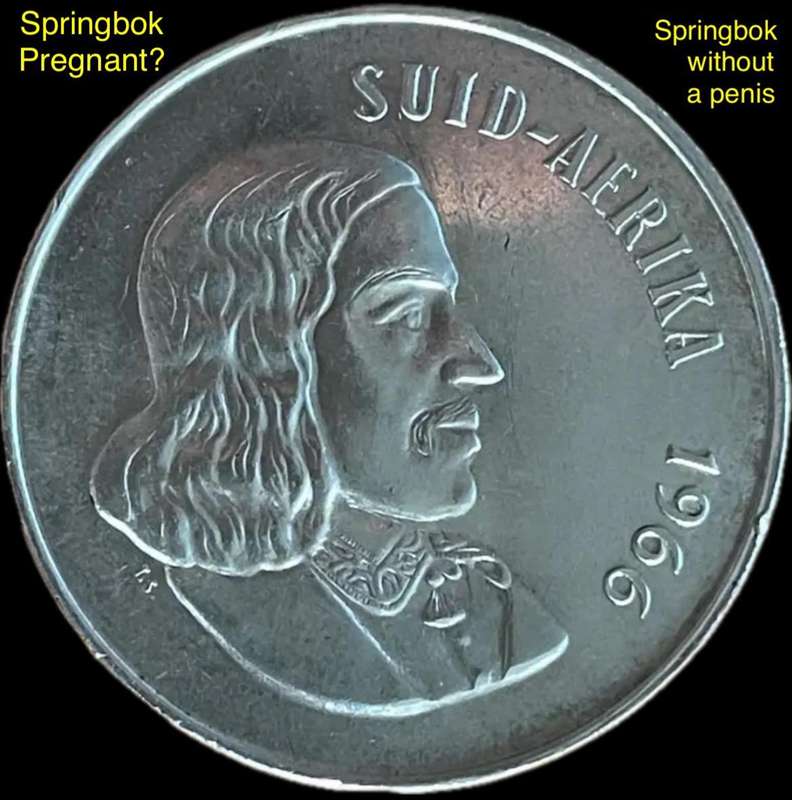 Rare 1966 AFR SA "without a penis" (pregnant?) Springbok silver Rand. Hern's book 2024/2025 p168/169