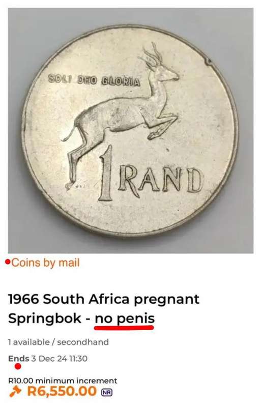Rare 1966 AFR SA "without a penis" (pregnant?) Springbok silver Rand. Hern's book 2024/2025 p168/169