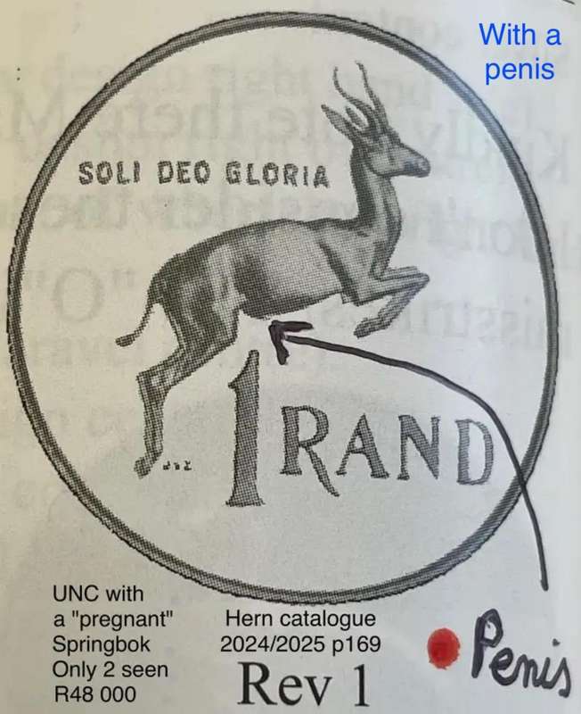 Rare 1966 AFR SA "without a penis" (pregnant?) Springbok silver Rand. Hern's book 2024/2025 p168/169