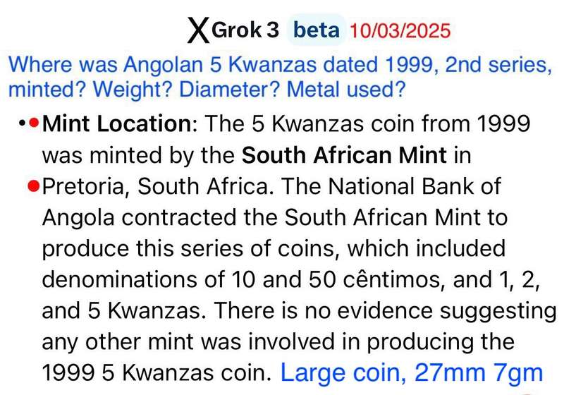 Rare- twice struck "Siamese Twins" error 1999 Angola 5 Kwanzas. Minted in Pretoria Mint.  7gm 27mm