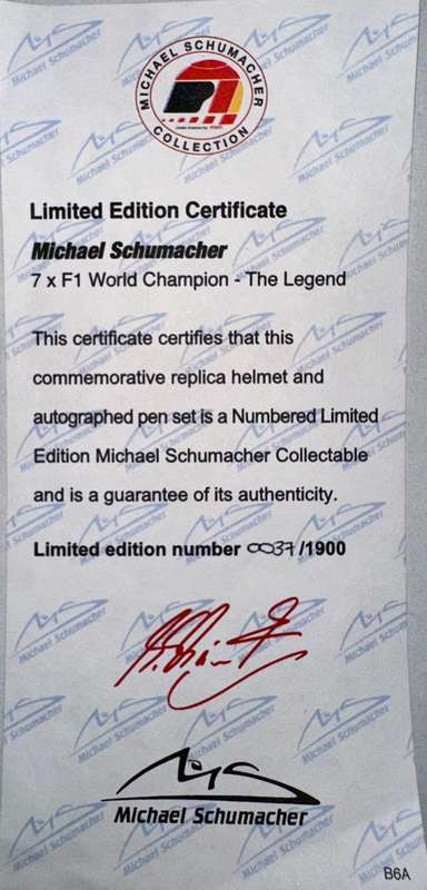 Limited Edition Michael Schumacher Ferrari Ball Point Pen + Helmet Desk Holder