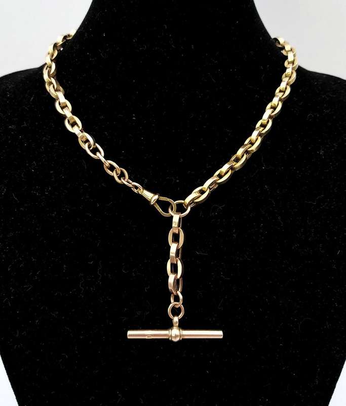 Victorian 9ct gold T-bar fob chain