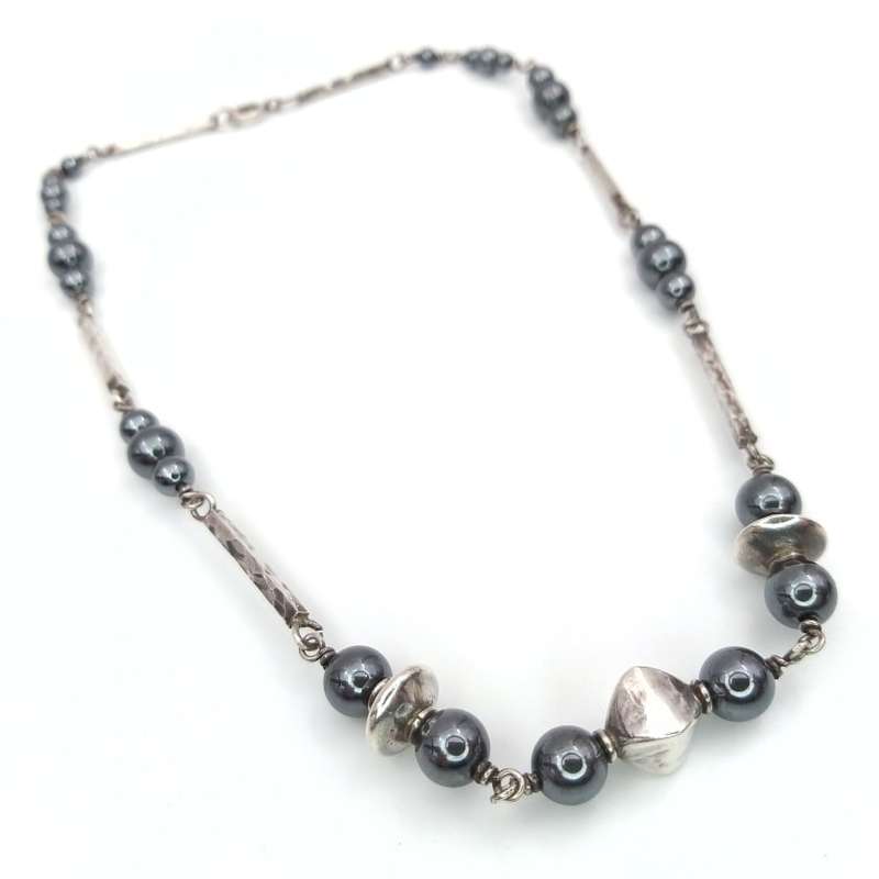 Hemetite and sterling silver necklace