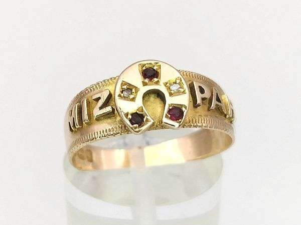 Antique 'mizpah' ring (9ct gold, diamonds & rubies)