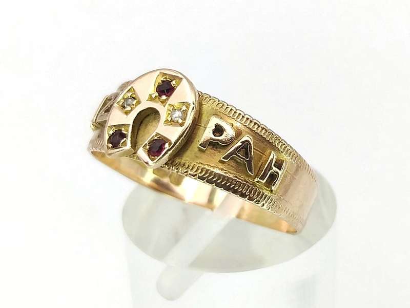 Antique 'mizpah' ring (9ct gold, diamonds & rubies)