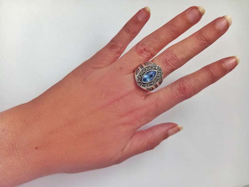 Boho sterling silver blue topaz ring