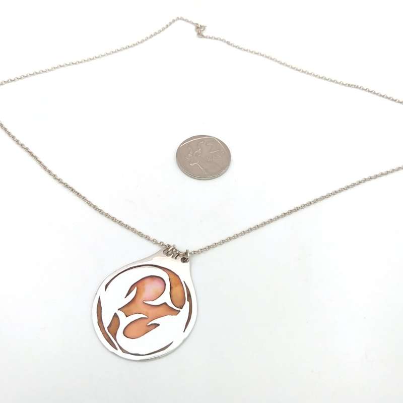 Sterling silver enamel twin dolphins pendant + chain