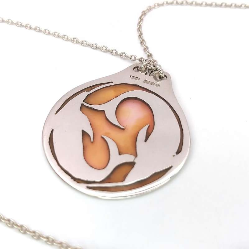 Sterling silver enamel twin dolphins pendant + chain