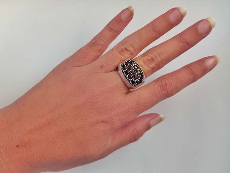 Chunky sterling silver and red garnets (pavé set) ring