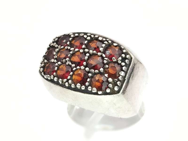 Chunky sterling silver and red garnets (pavé set) ring
