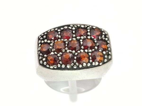 Chunky sterling silver and red garnets (pavé set) ring