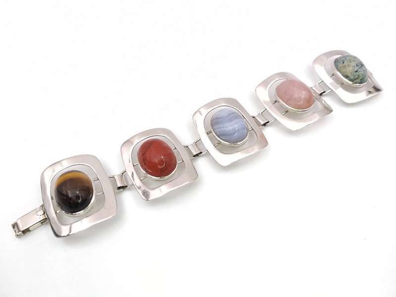 Spectacular Midcentury Modern multi-gem bracelet (sterling silver, WWL)