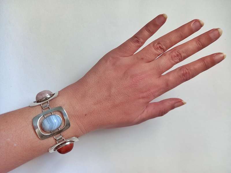 Spectacular Midcentury Modern multi-gem bracelet (sterling silver, WWL)