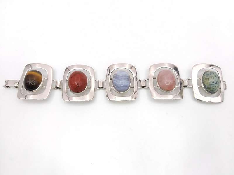 Spectacular Midcentury Modern multi-gem bracelet (sterling silver, WWL)